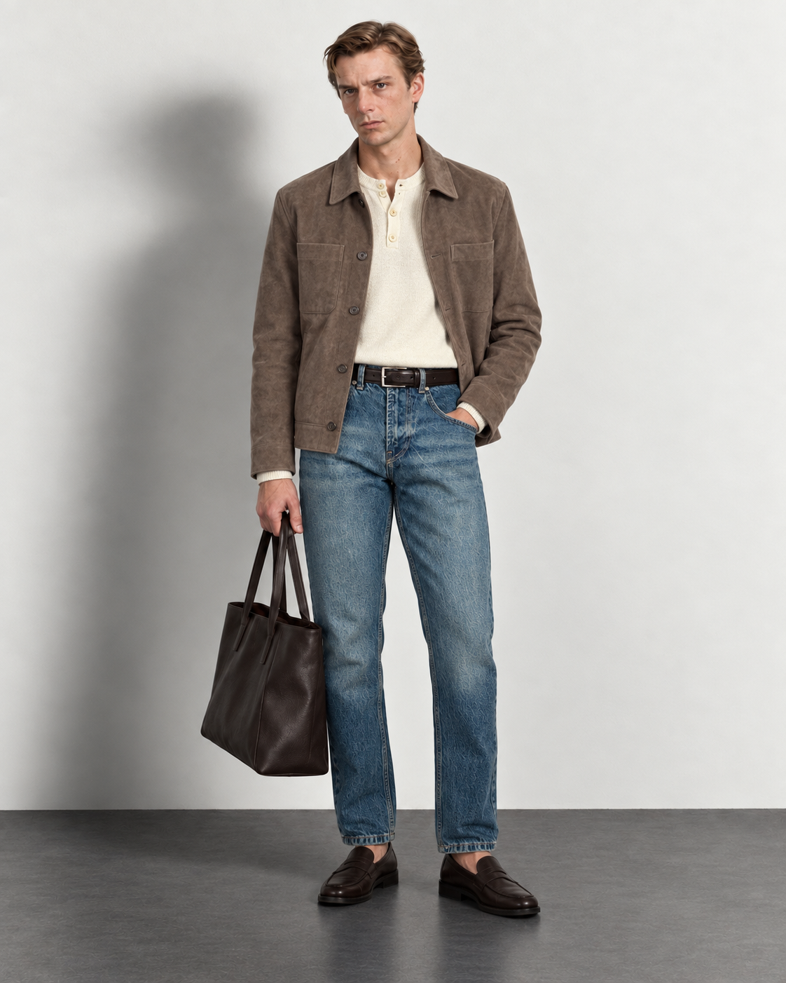 Vintage Stone Blue Slim Jeans — worn, front