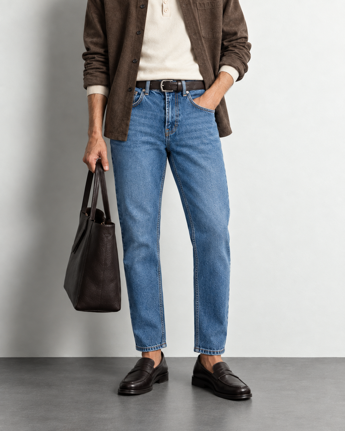 Sky Blue Slim Jeans — worn, close-up