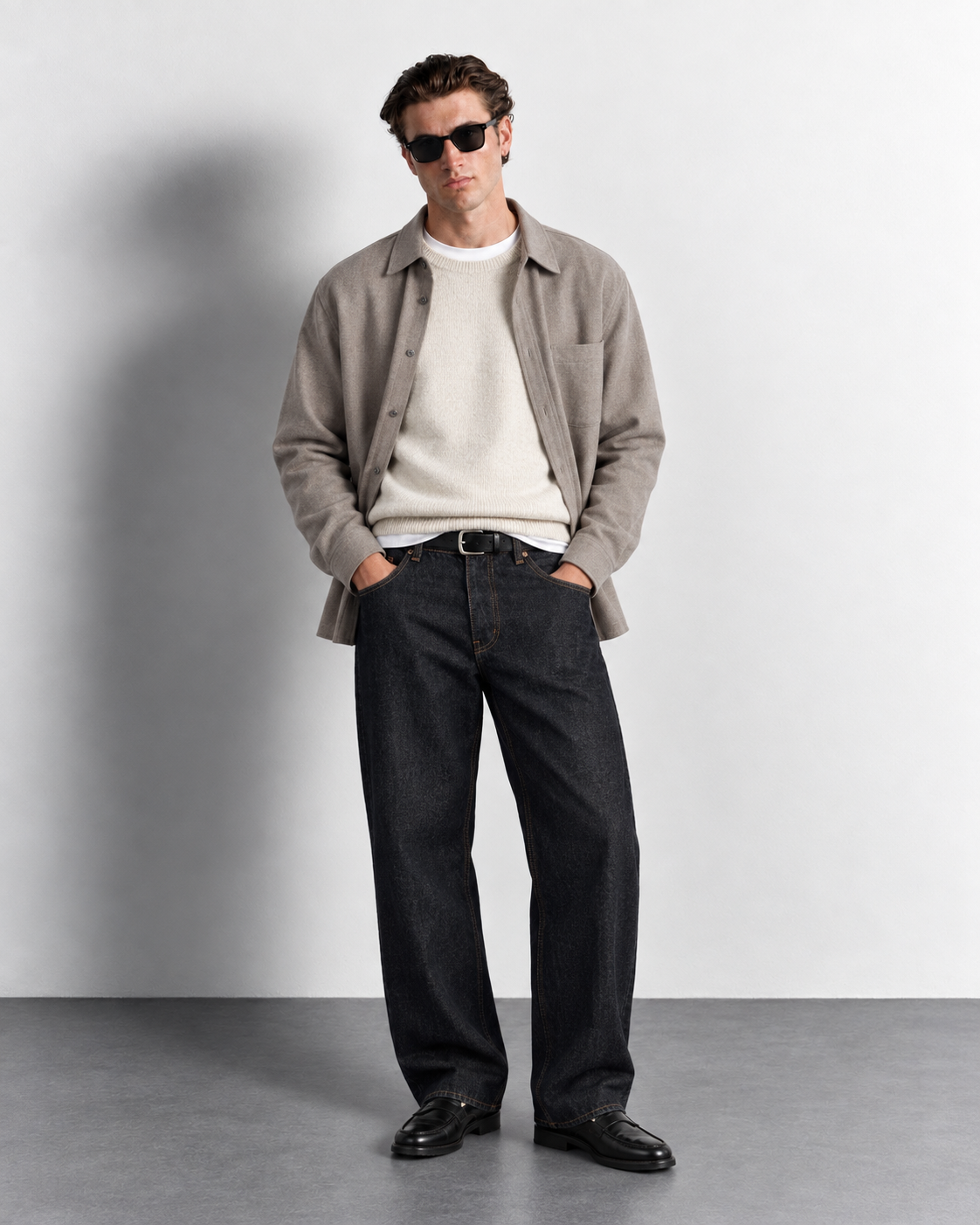 Black Relaxed Straight Jeans — worn, front