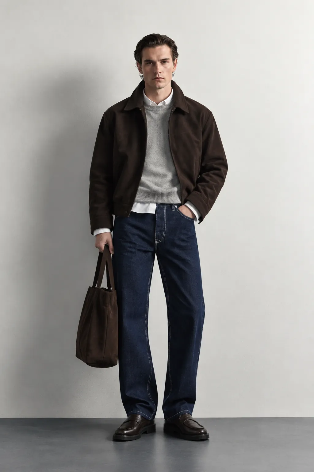 Dark Indigo Loose Fit Jeans — worn, front