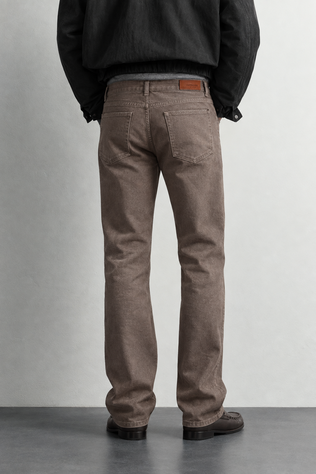 Taupe Washed Straight Fit Jeans — back view