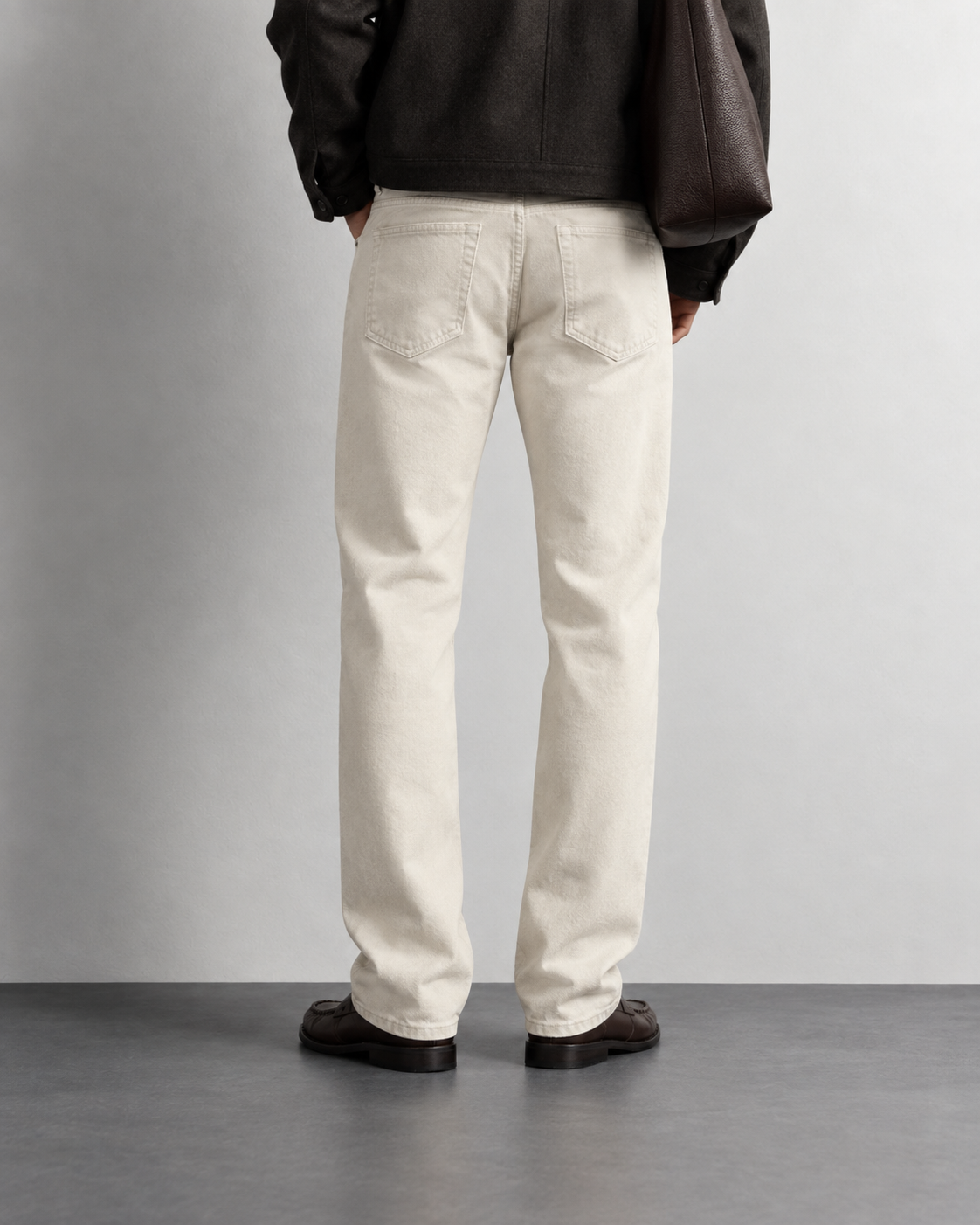 Ecru Straight Fit Jeans — worn, back