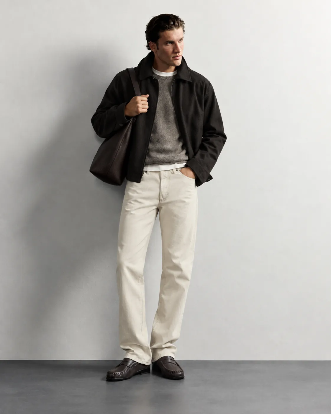 Ecru Straight Fit Jeans — worn, front
