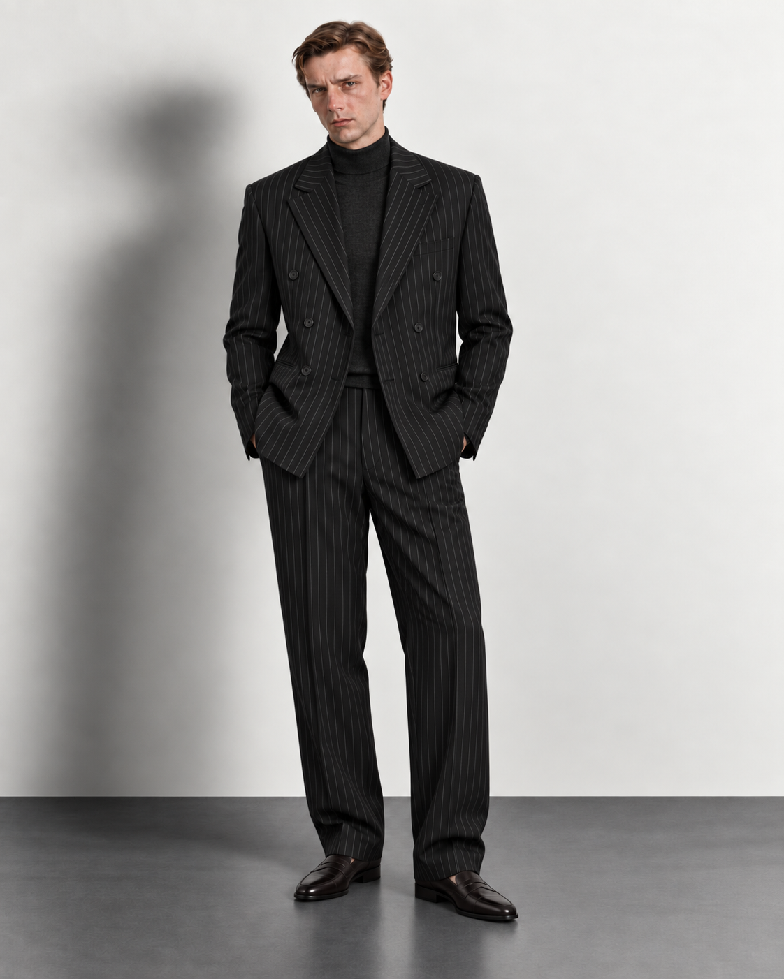 Pinstripe Double Breasted Suit — detail