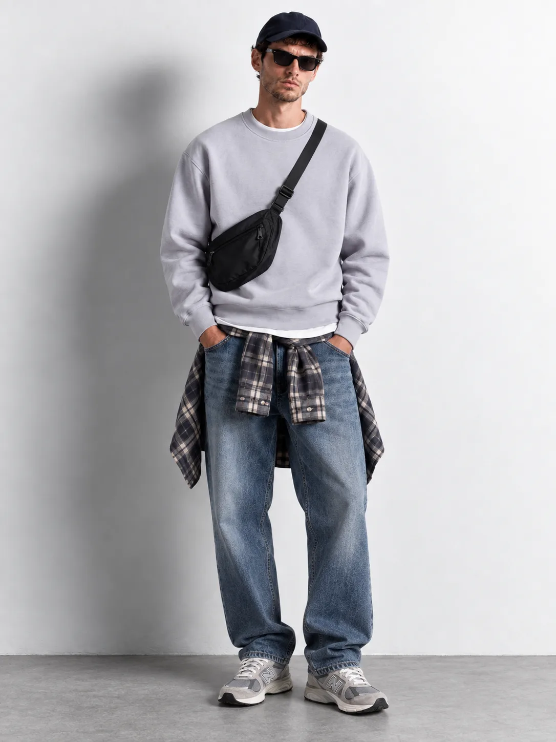 Washed Lavender Oversized Crewneck Sweatshirt — worn, front