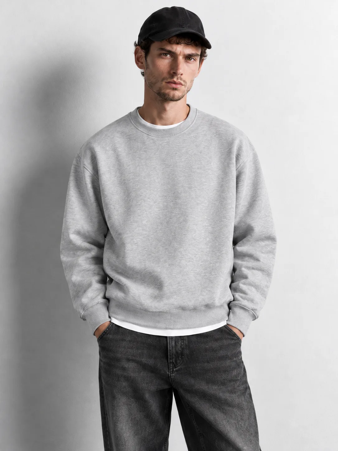 Basic Relaxed Fit Sweatshirt — worn, close-up