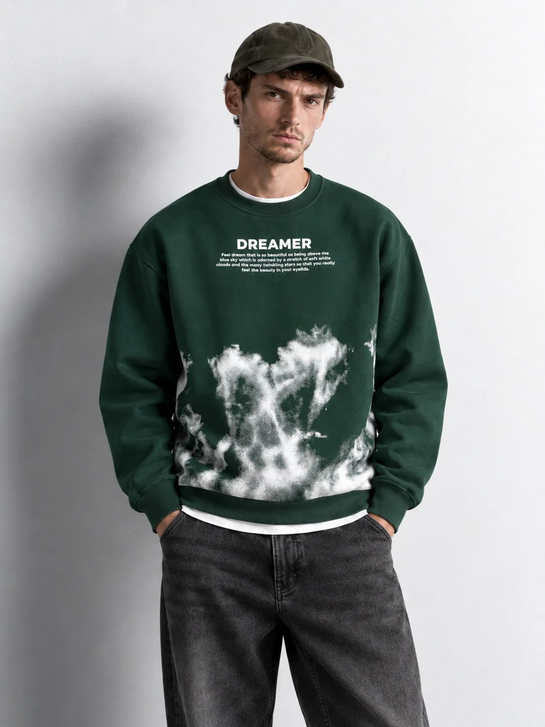 Dreamer Graphic Sweatshirt — worn, close-up