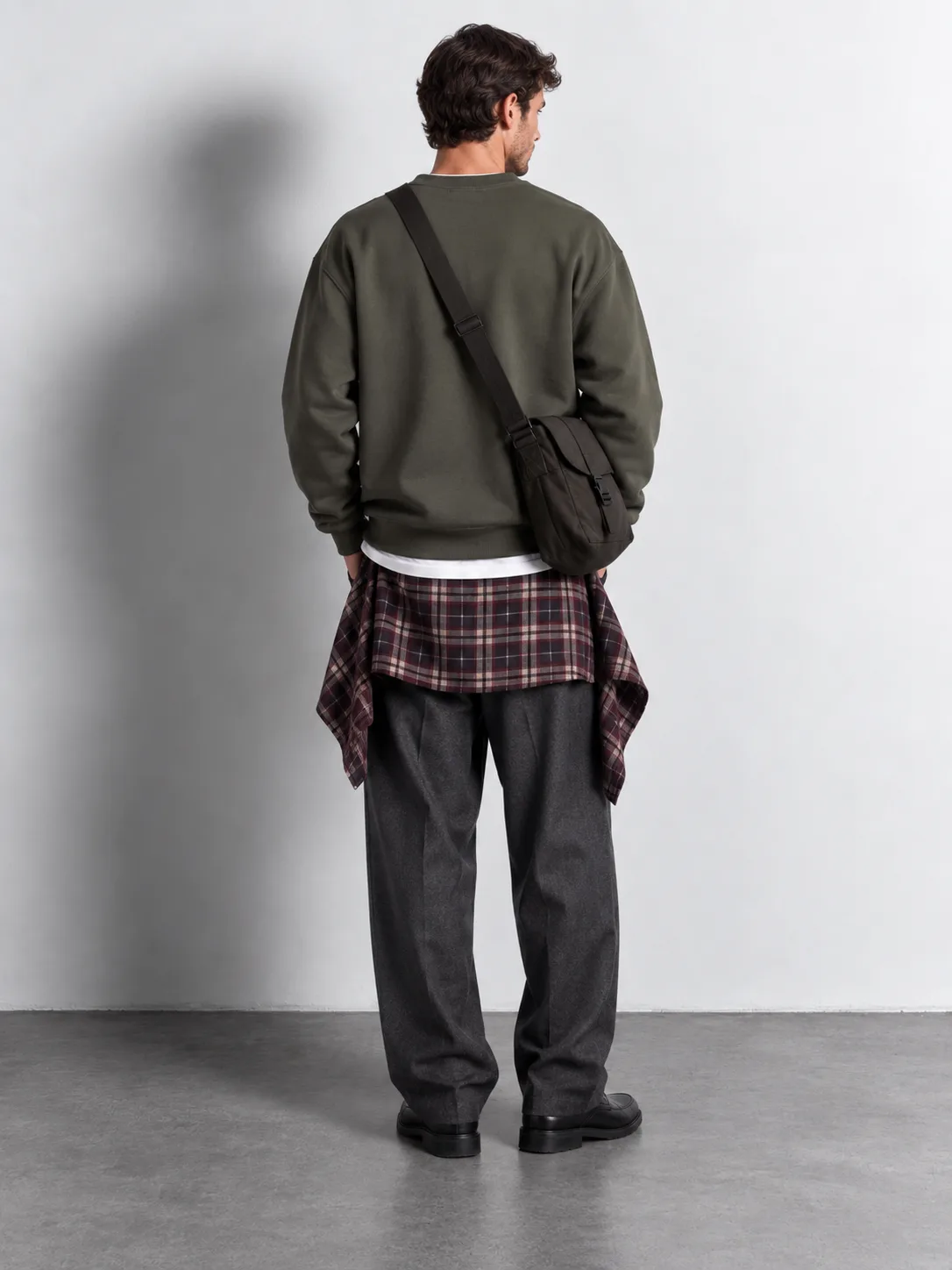 Olive Green Crewneck Sweatshirt — worn, back