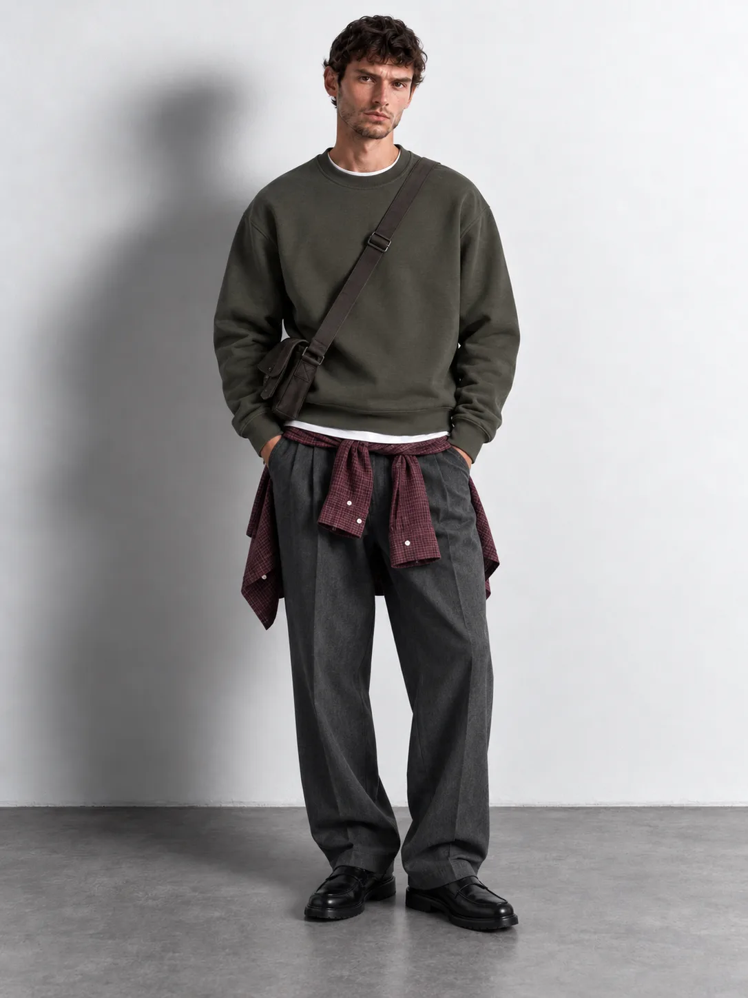 Olive Green Crewneck Sweatshirt — worn, front
