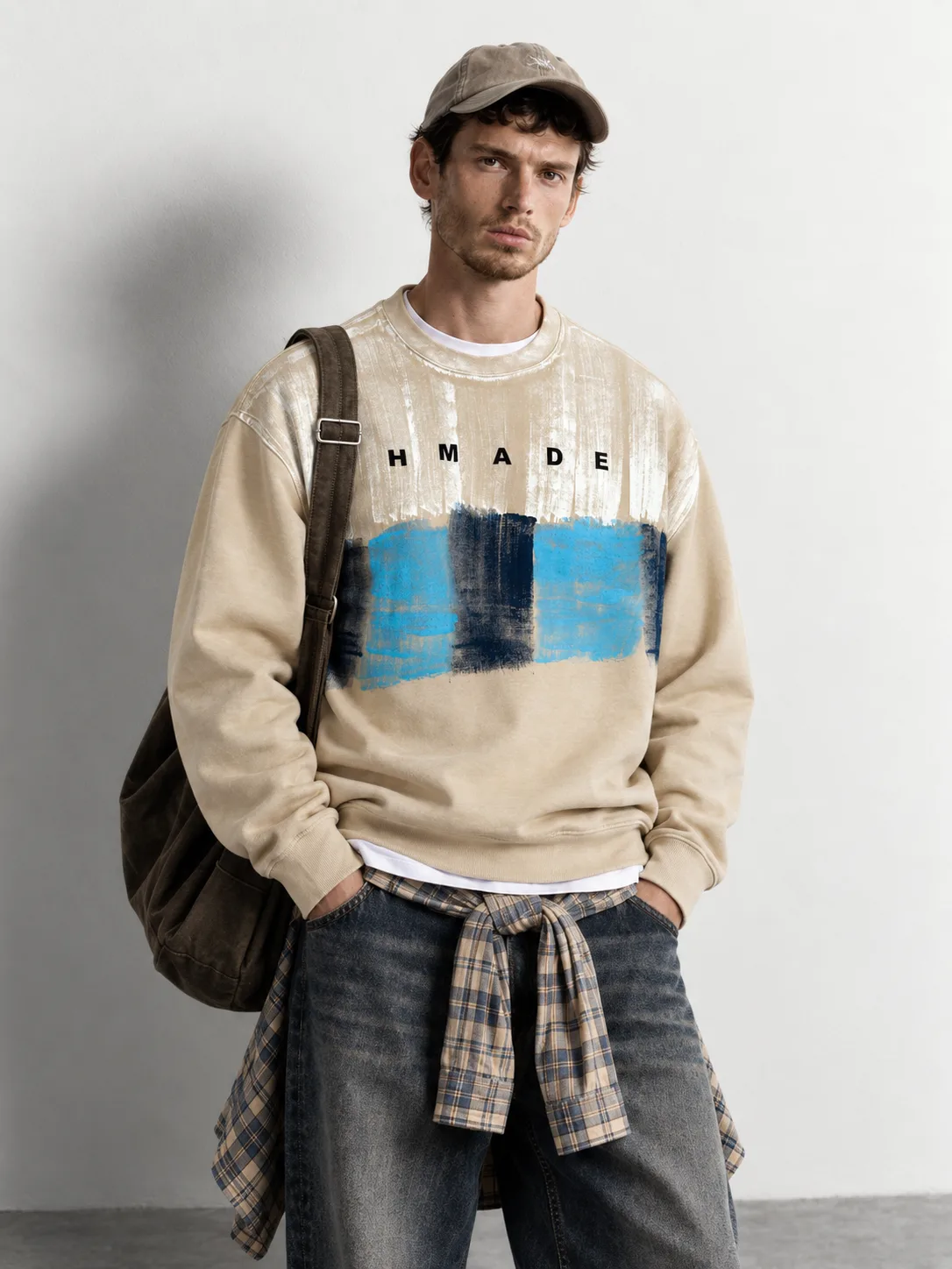 Abstract Brushstroke Sweatshirt — worn, close-up
