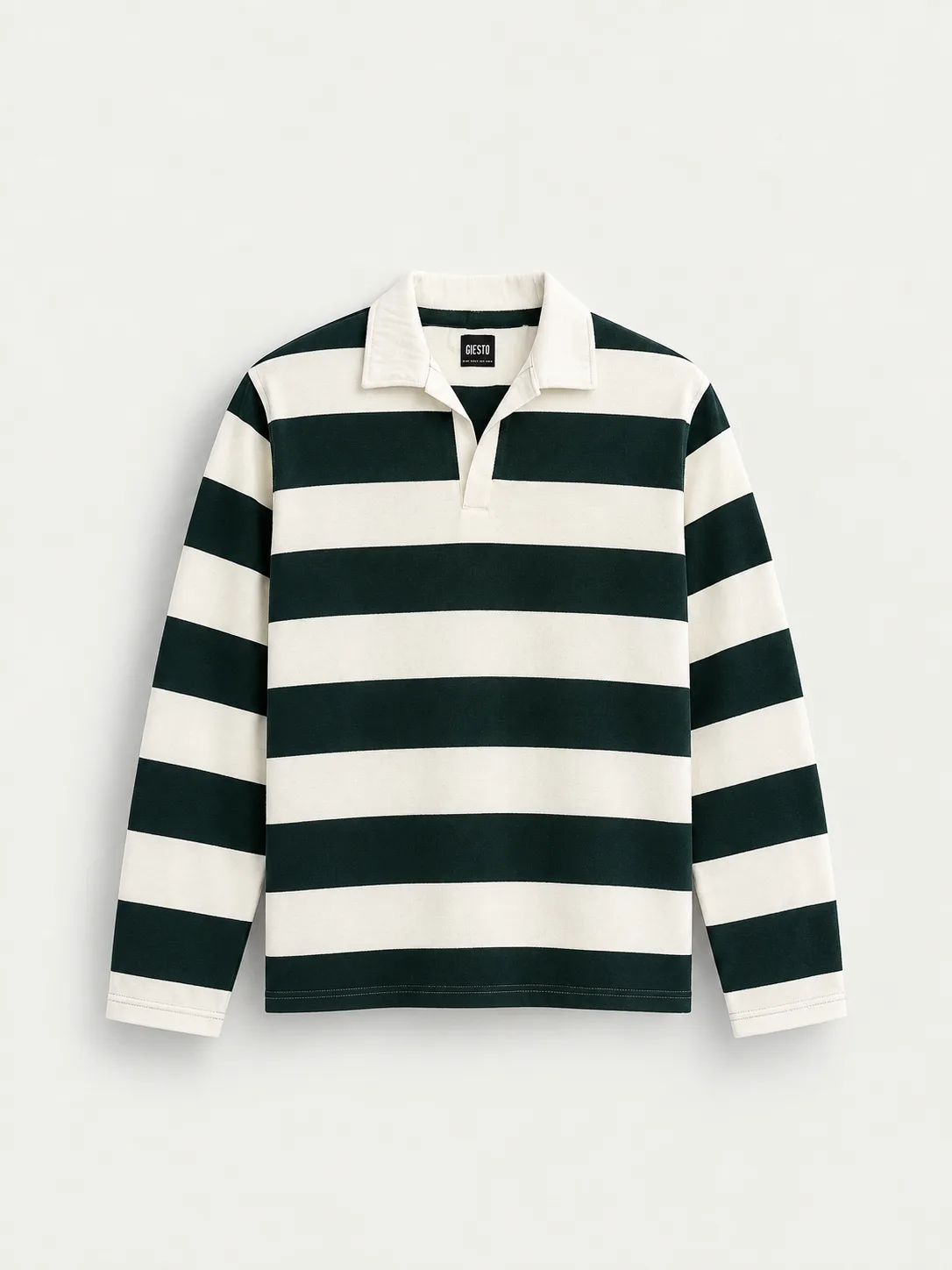 Bold Stripe Open Collar Polo Sweater — detail