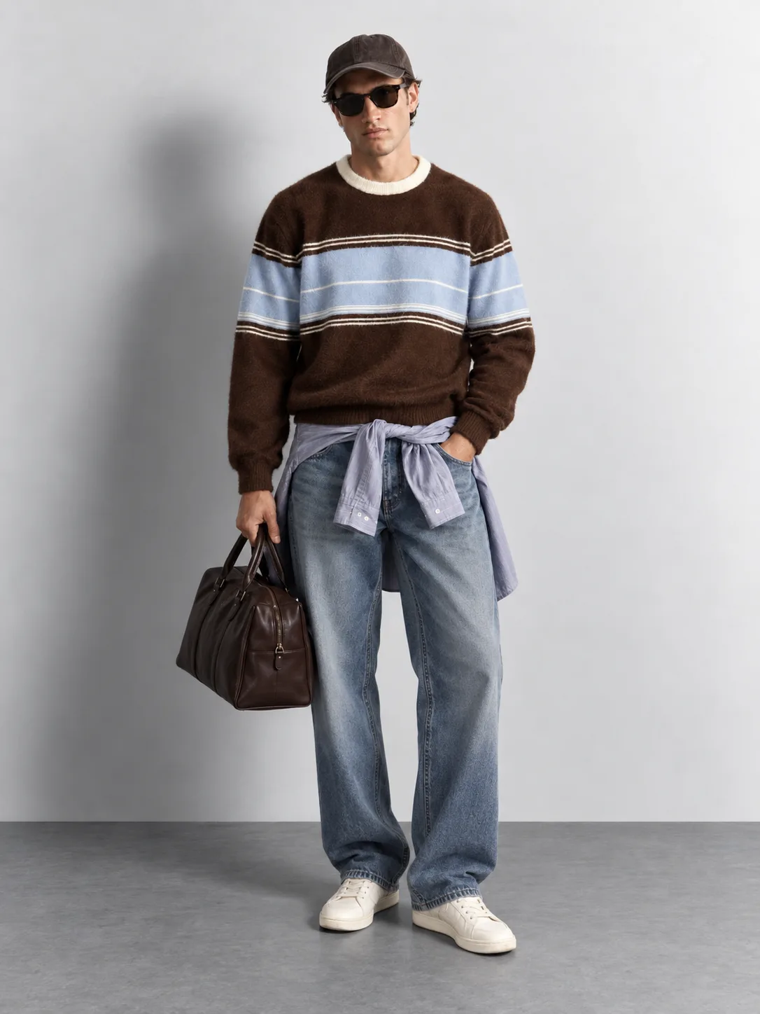 Brushed Colour Block Knit Sweater — worn, front