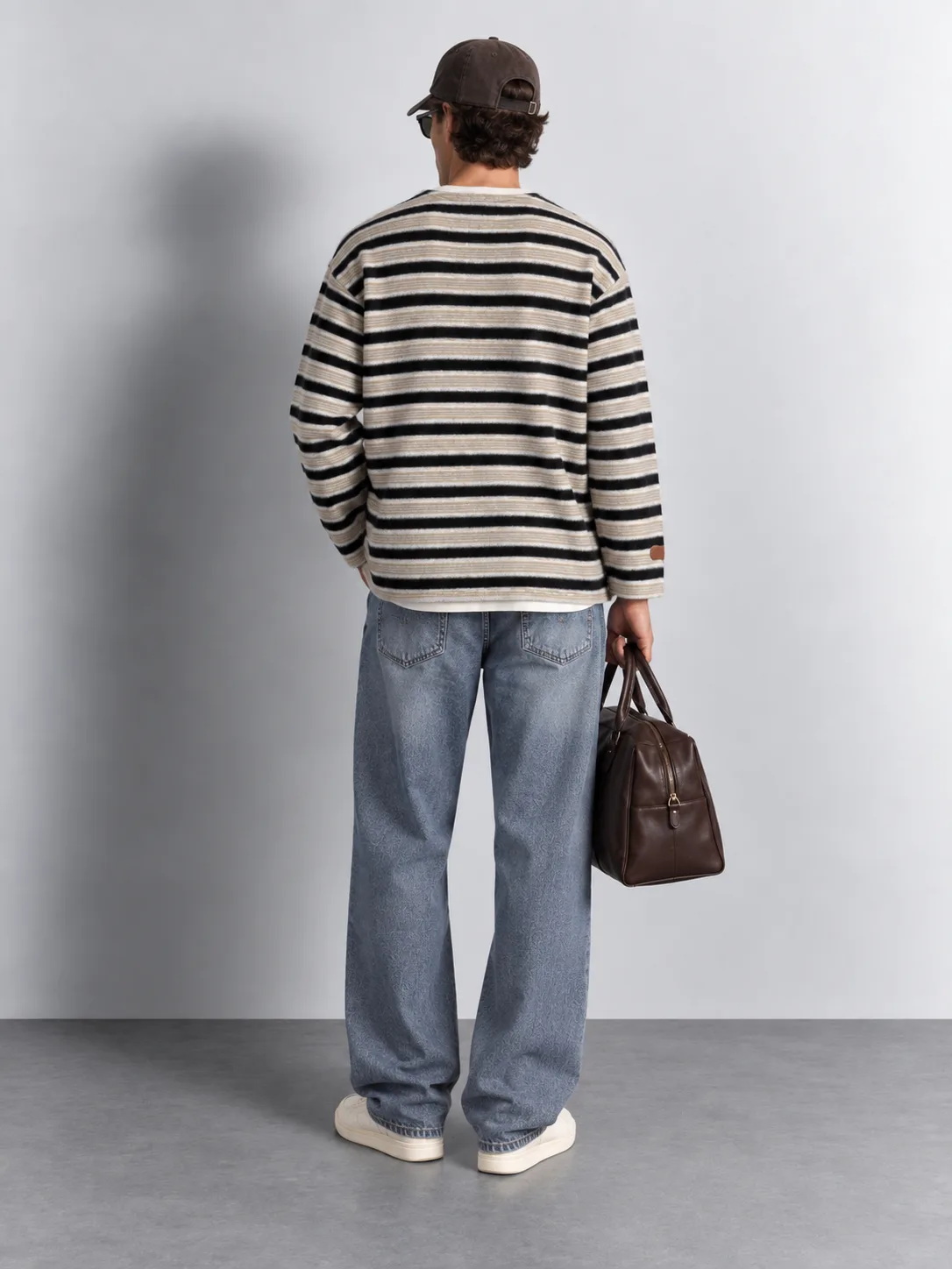 Brushed Striped Crew Neck Sweater — worn, back