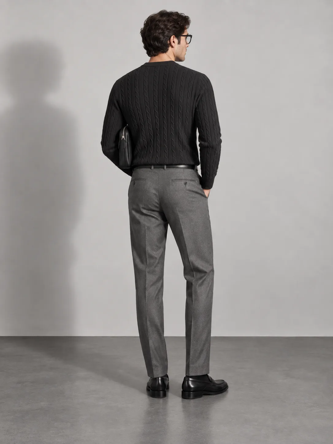 Cable Knit Crewneck Sweater — worn, back