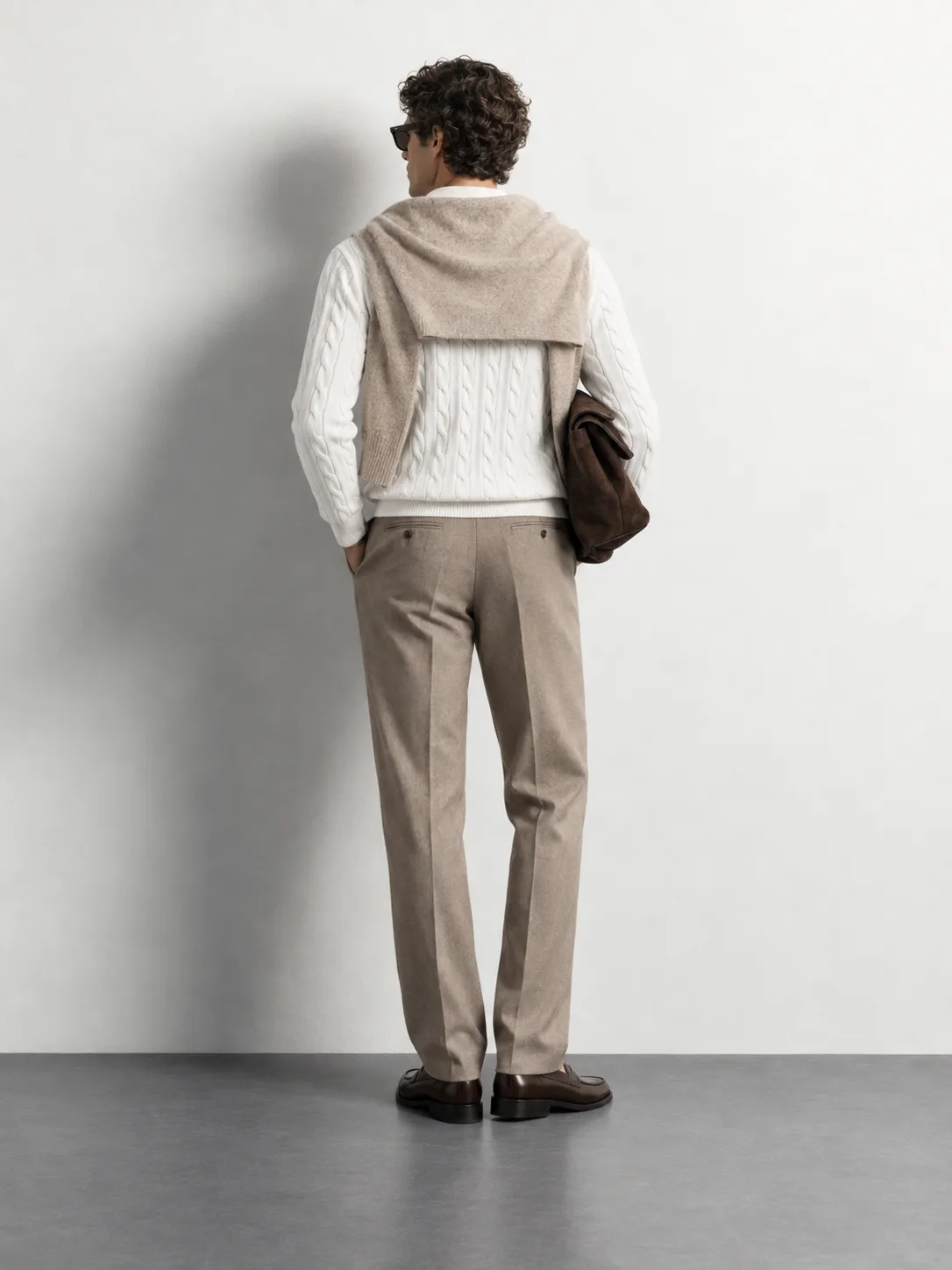Cable Knit Polo Sweater — worn, back
