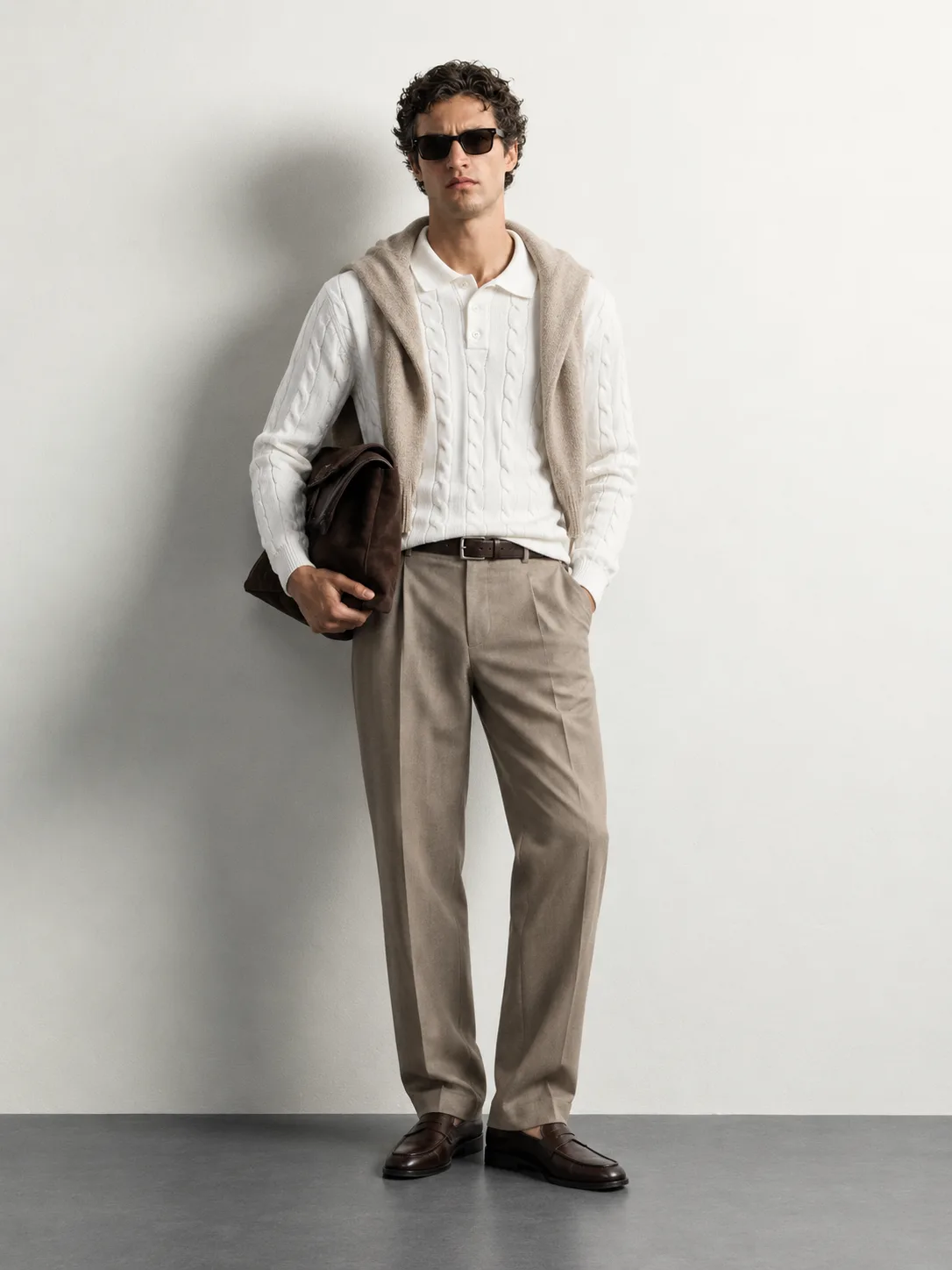 Cable Knit Polo Sweater — worn, front