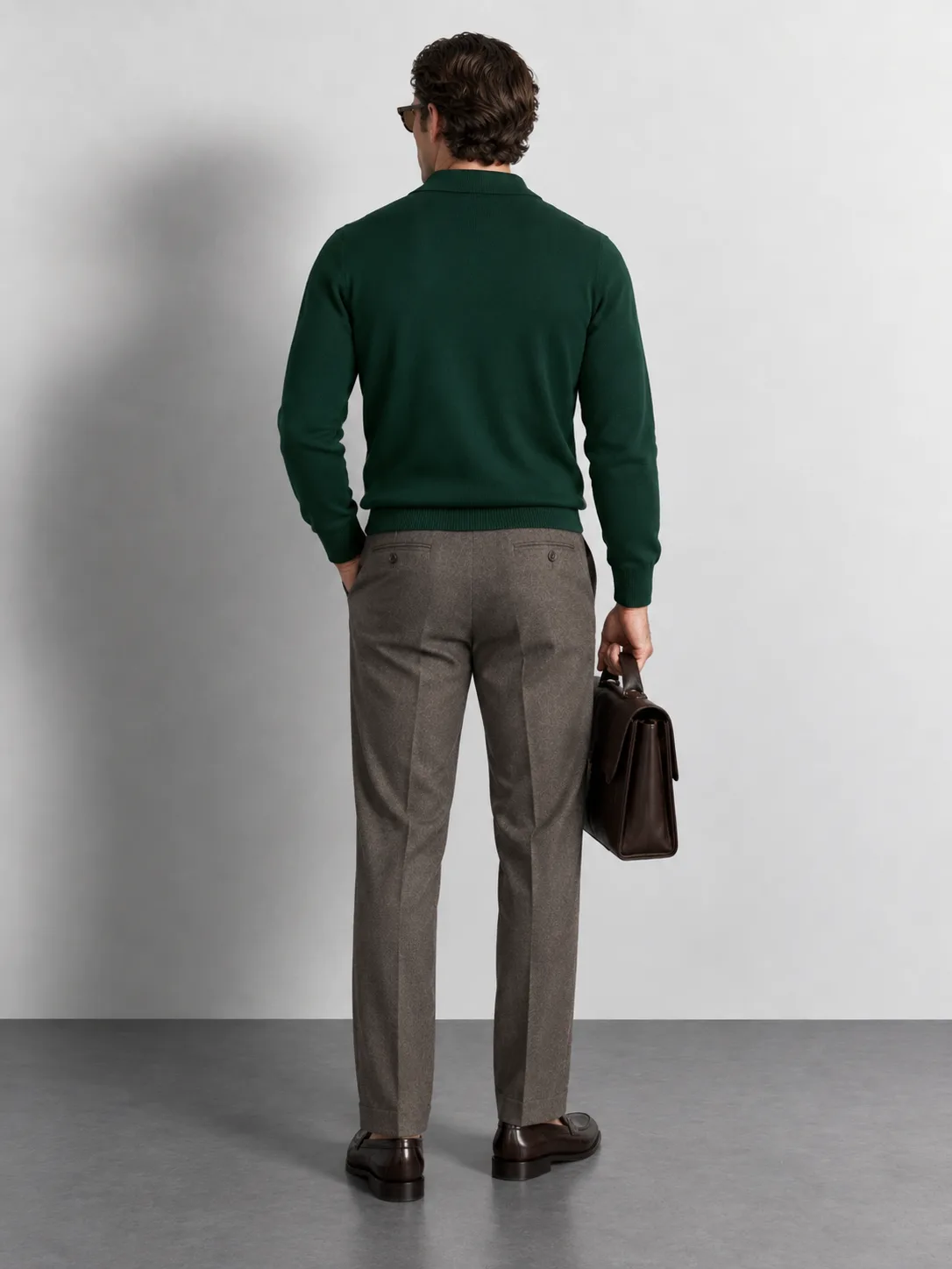Cable Stripe Knit Polo Sweater — worn, back