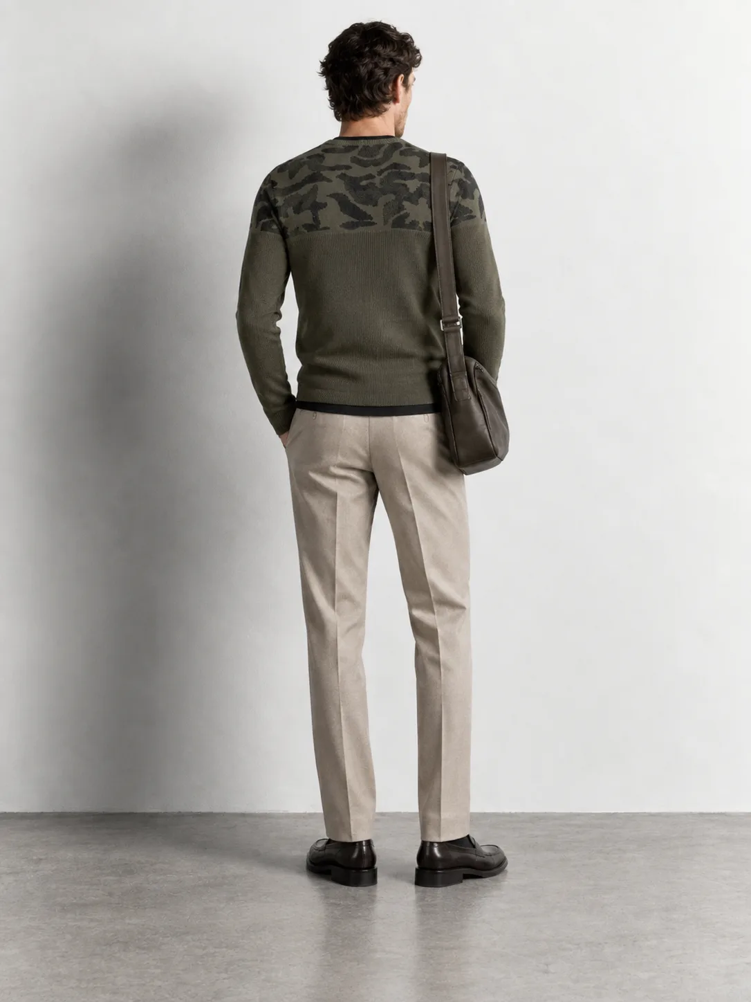 Camo Panel Knit Sweater — worn, back