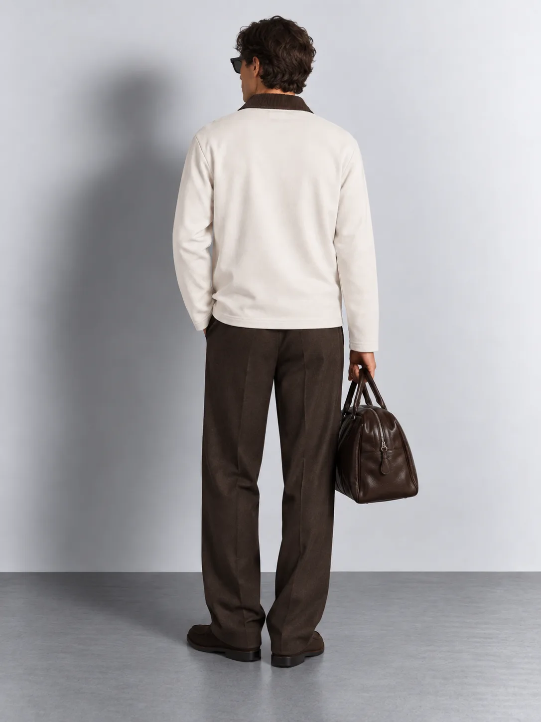 Corduroy Collar Quarter-Zip Polo Sweater — worn, back