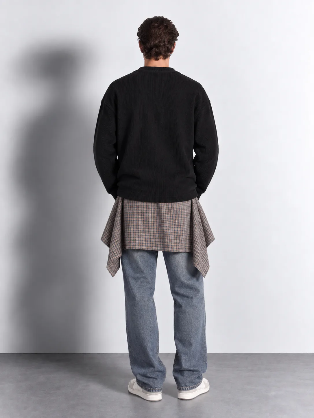 Corduroy Texture Crewneck Sweater — worn, back