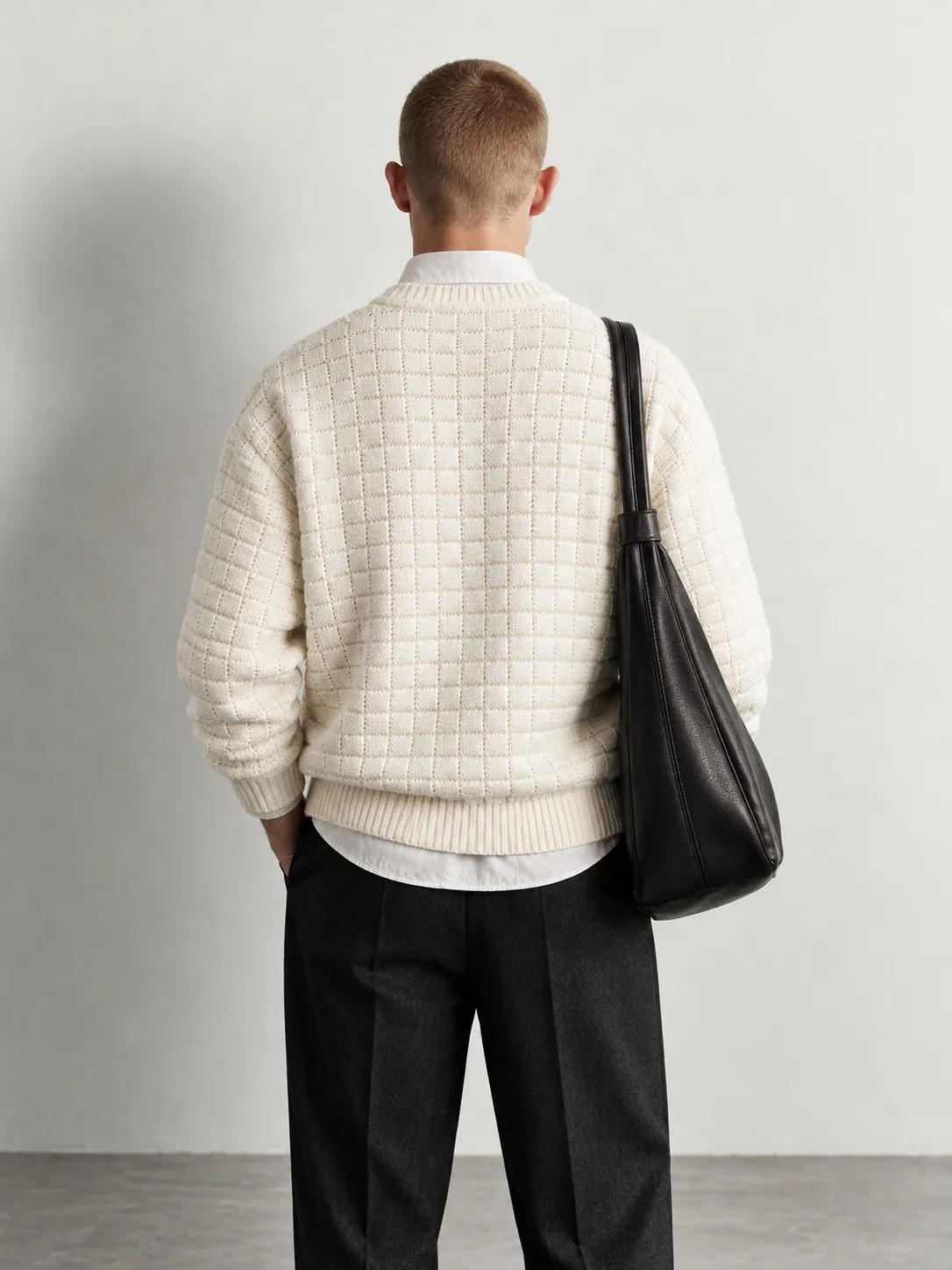 Diamond Knit Sweater — worn, back