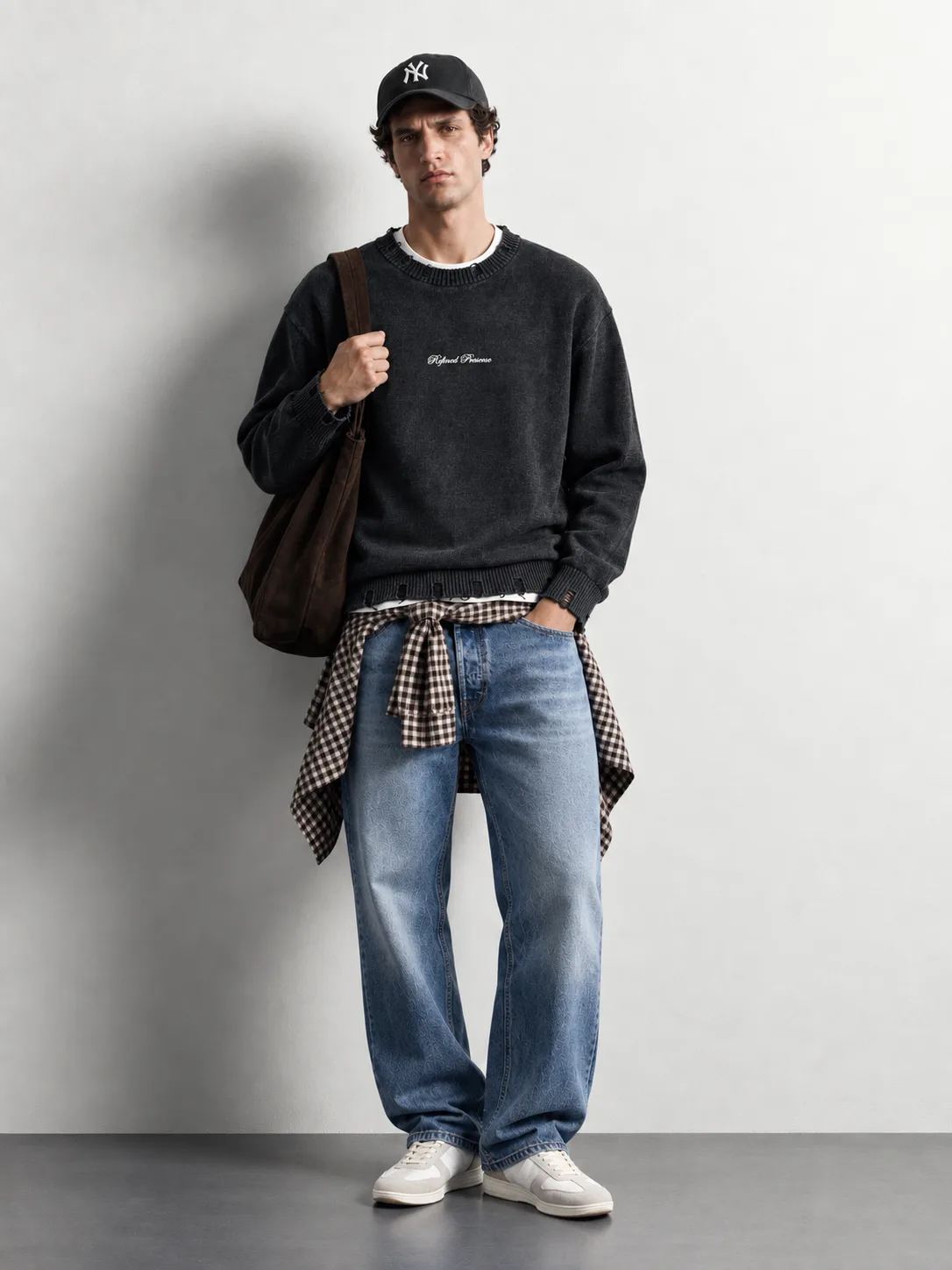 Distressed Washed Knit Sweater — worn, front