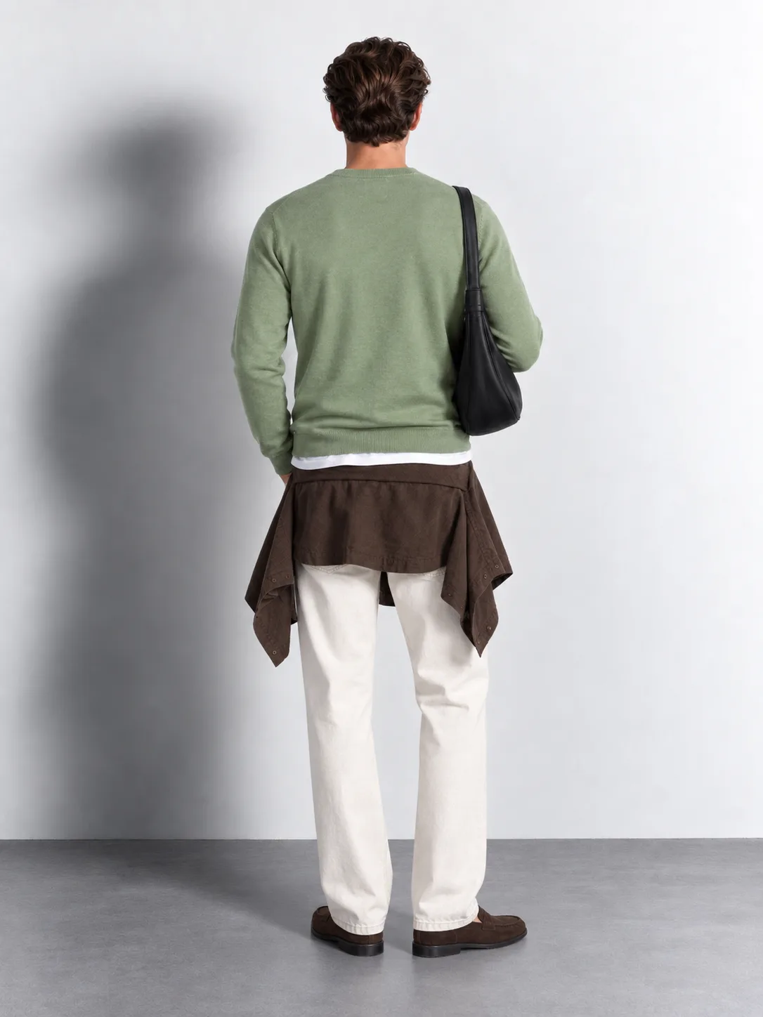 Fine Knit Crewneck Sweater — worn, back