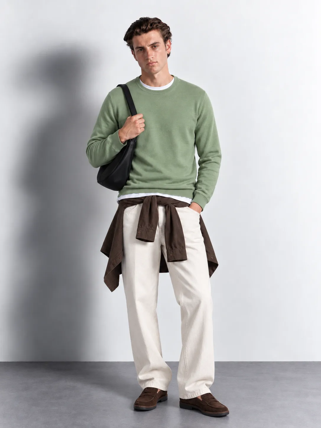 Fine Knit Crewneck Sweater — worn, front