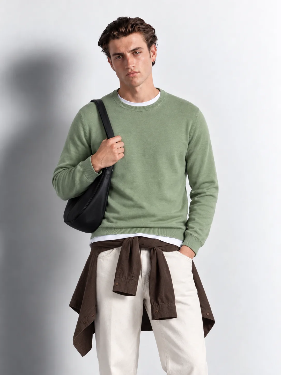 Fine Knit Crewneck Sweater — worn, close-up