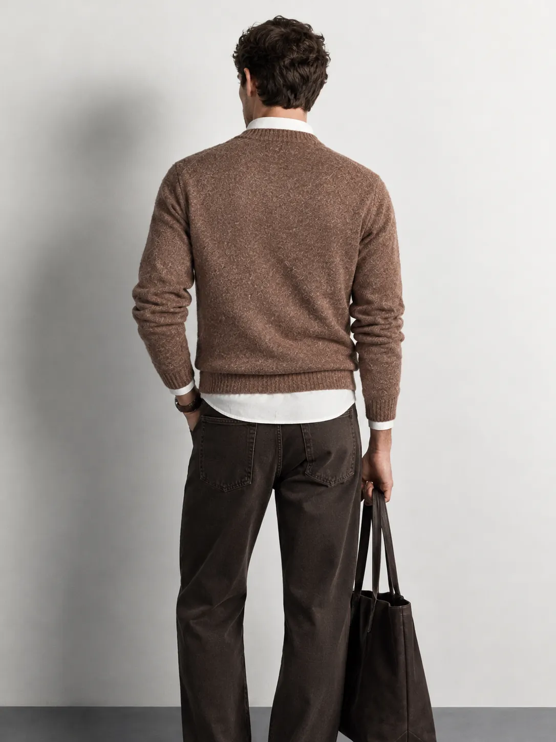 Fuzzy Knit Crewneck Sweater — worn, back