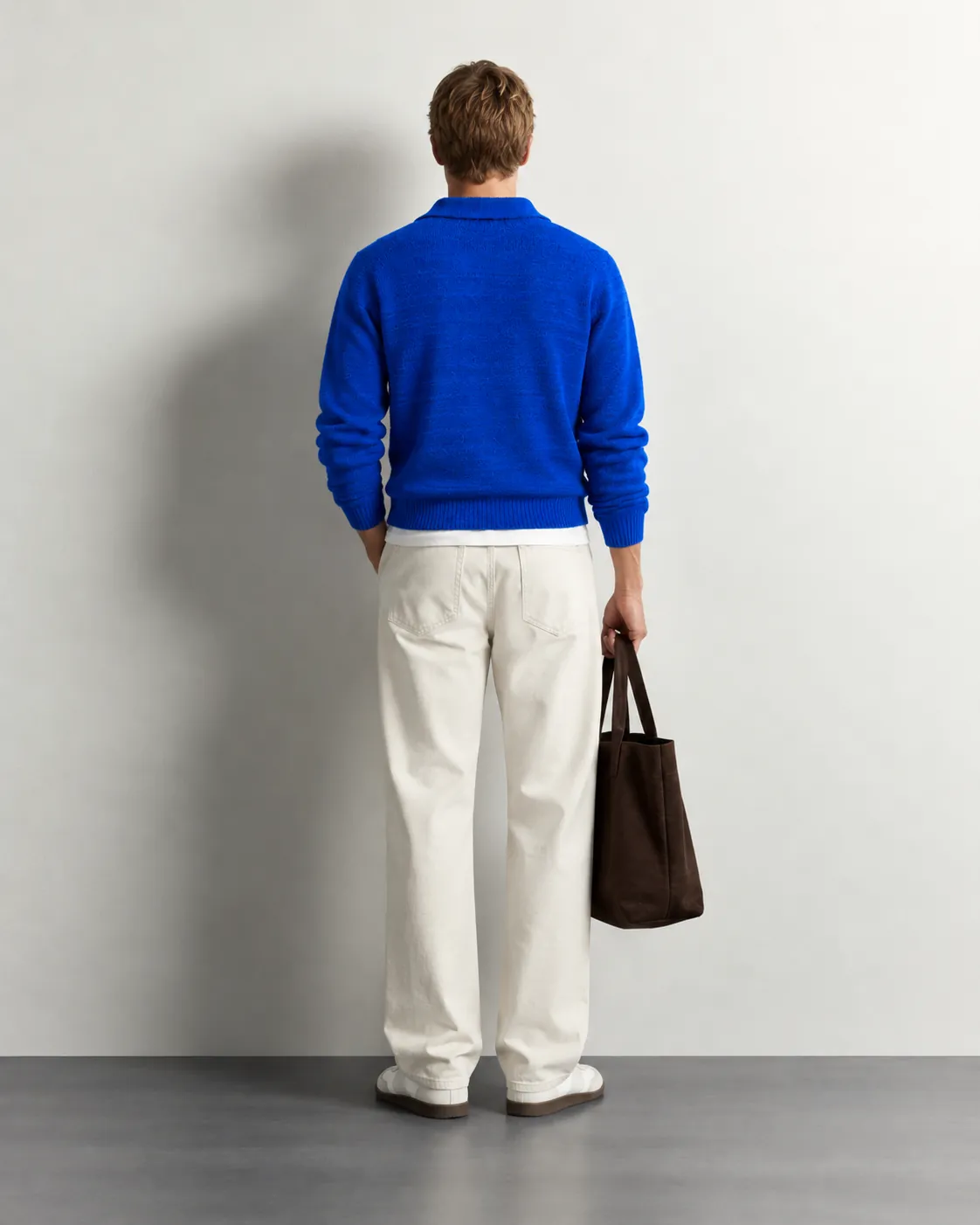 Fuzzy Knit Polo Sweater — worn, back