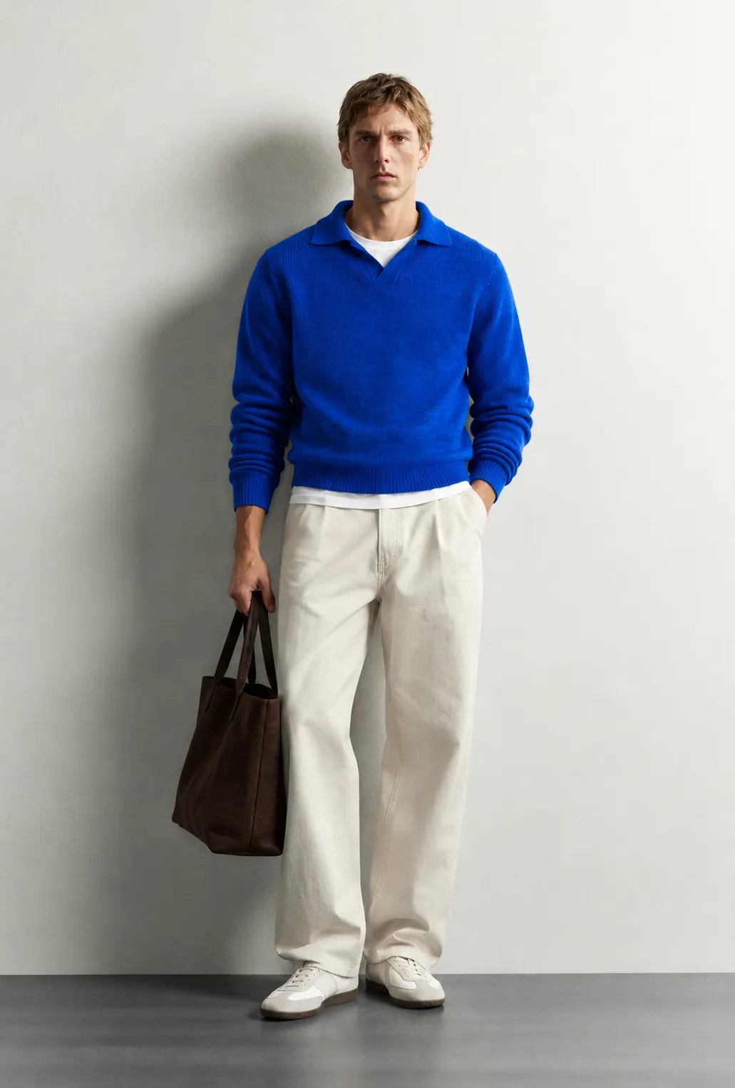 Fuzzy Knit Polo Sweater — worn, front