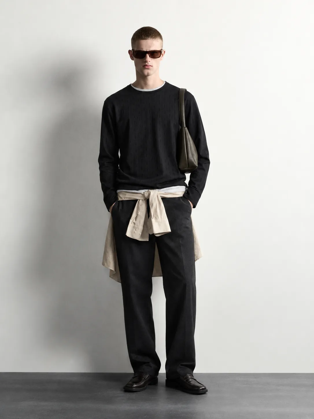 Jacquard Stripe Crewneck — worn, front
