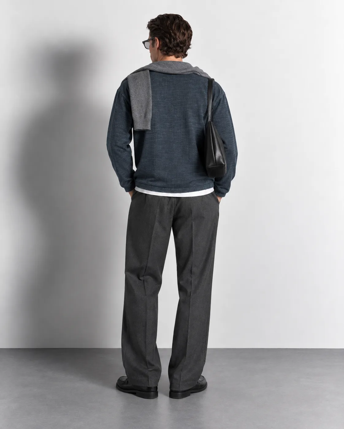 Melange Knit Crewneck Sweater — worn, back