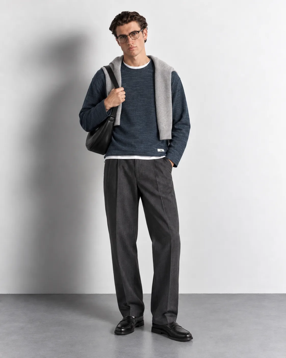 Melange Knit Crewneck Sweater — worn, front