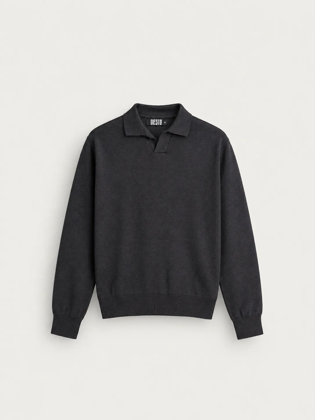Open Collar Fine Knit Polo Sweater — front view