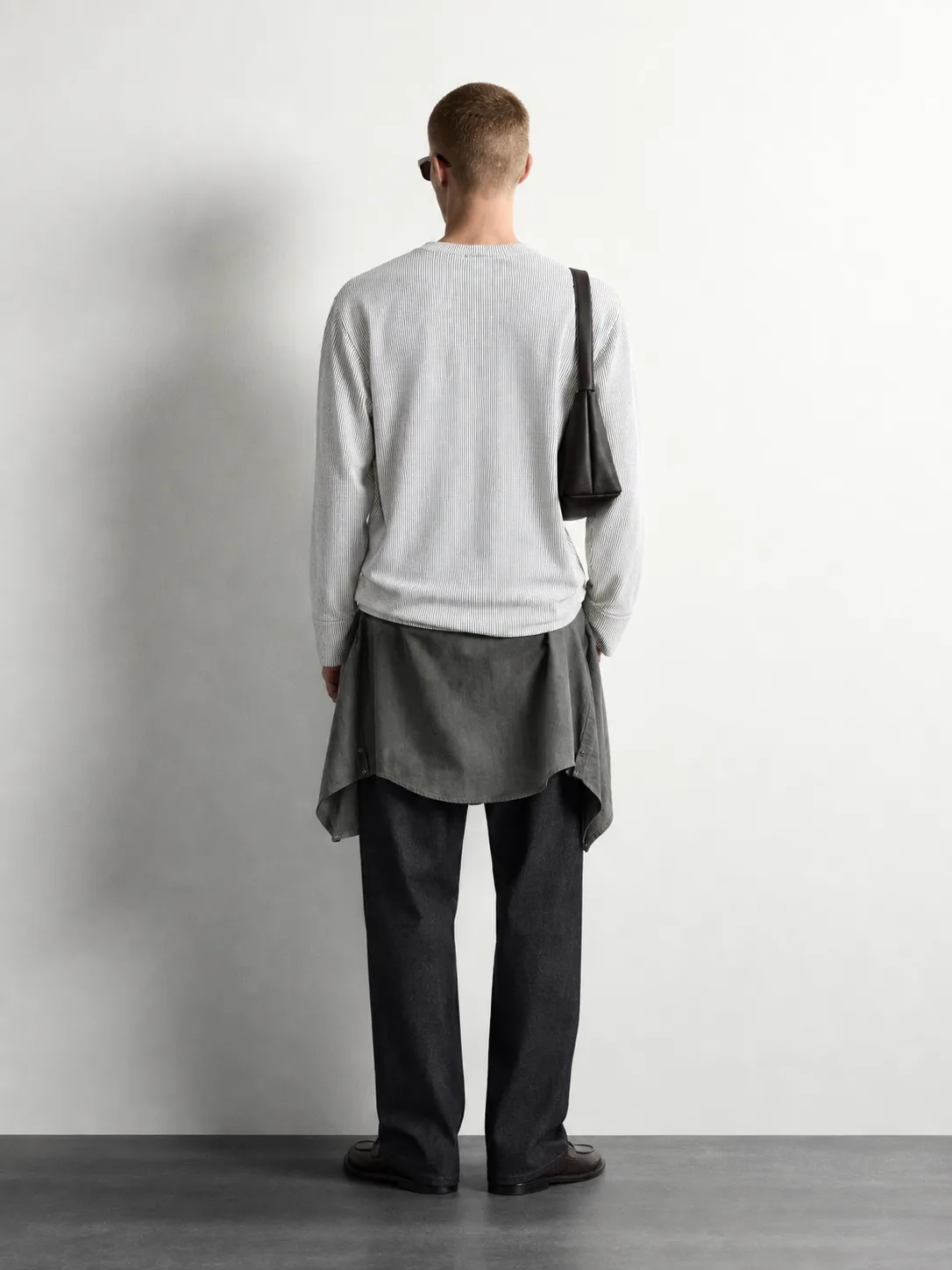 Pinstripe Ribbed Sweatshirt — worn, back