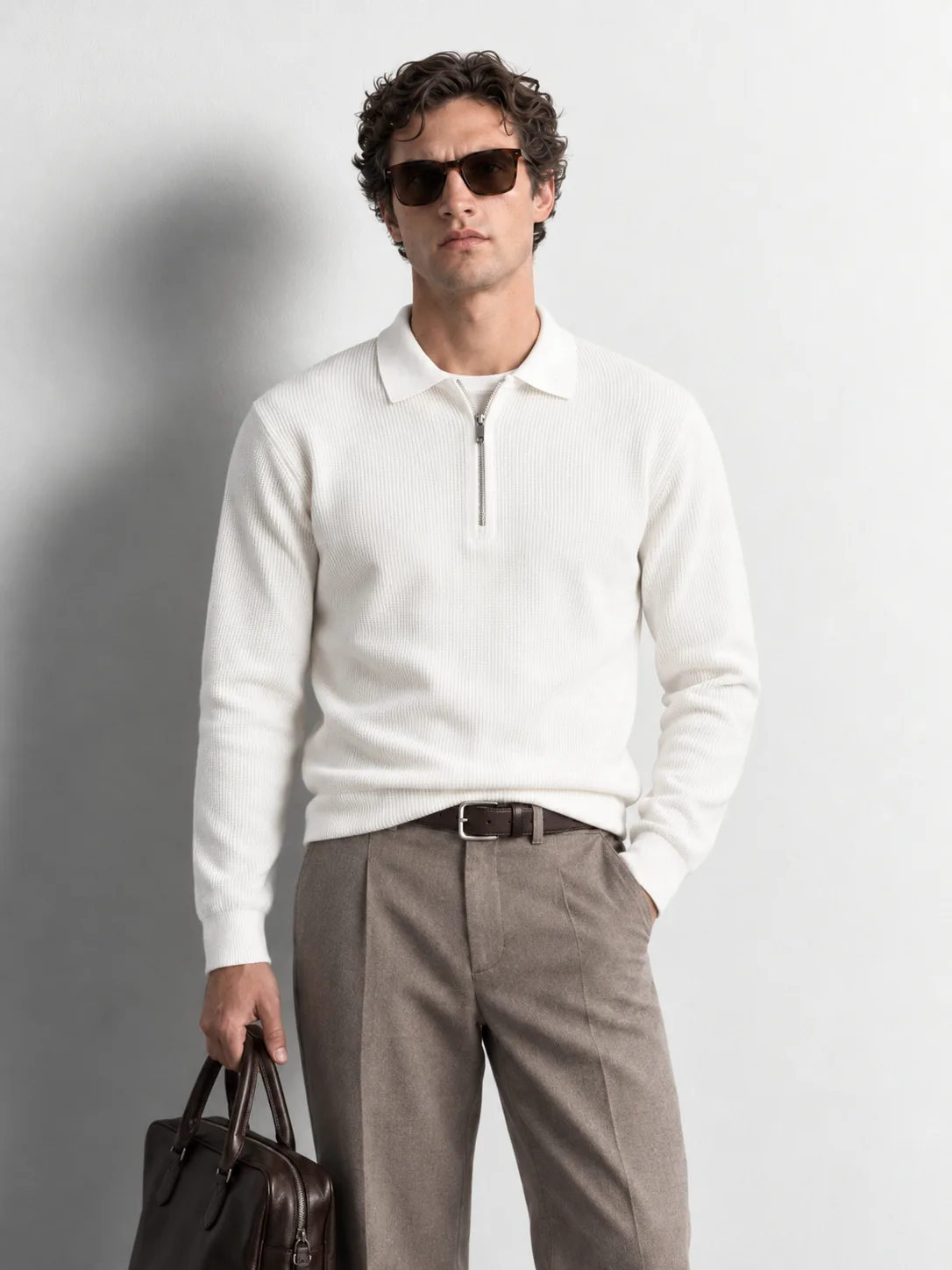 Quarter-Zip Knit Polo Sweater — front view