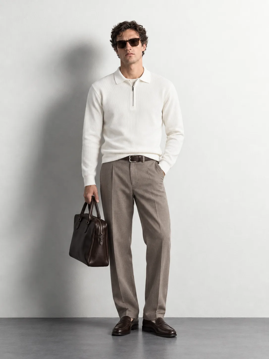 Quarter-Zip Knit Polo Sweater — worn, front
