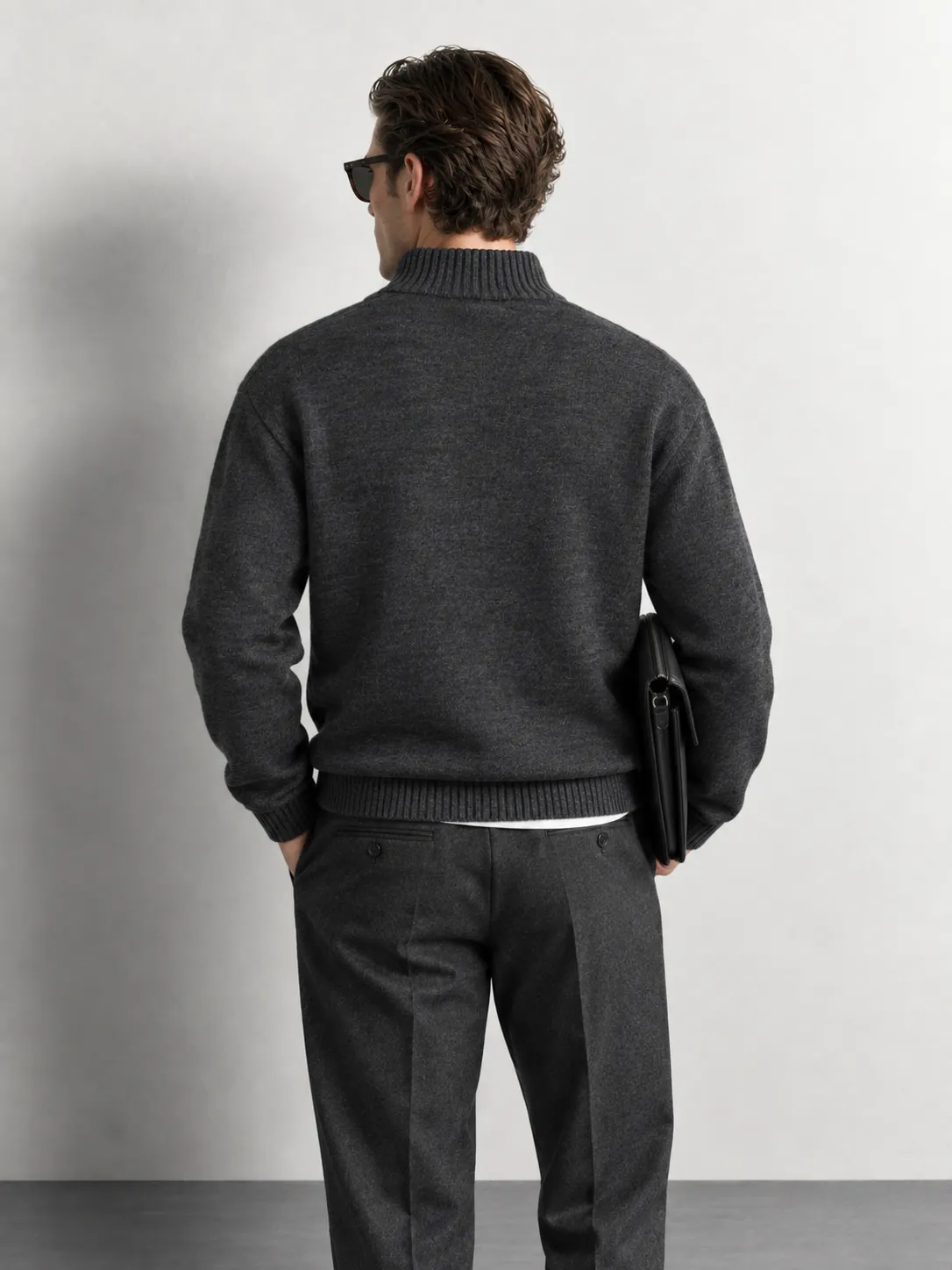 Quarter-Zip Mock Neck Knit Sweater — worn, back