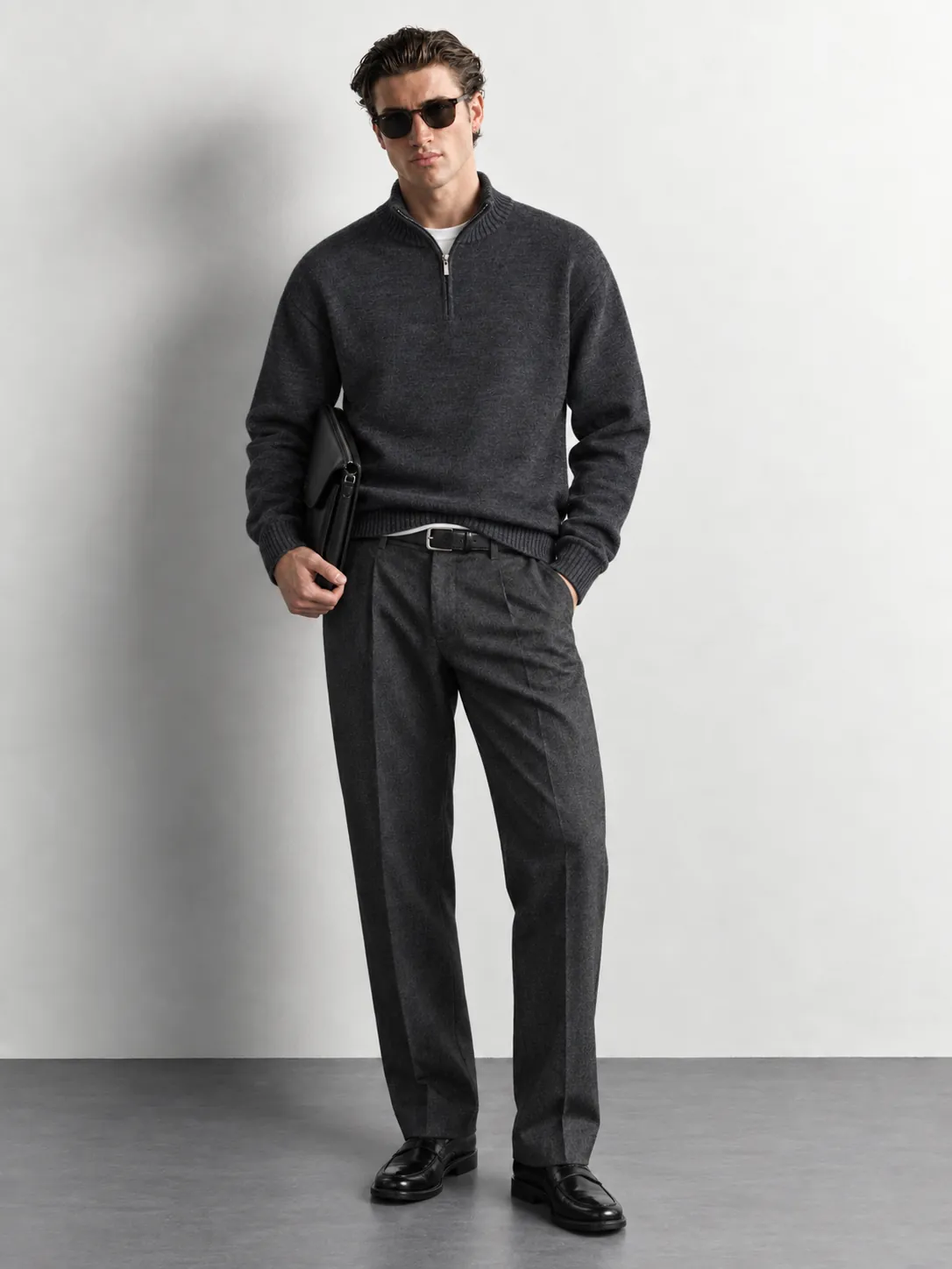 Quarter-Zip Mock Neck Knit Sweater — worn, front