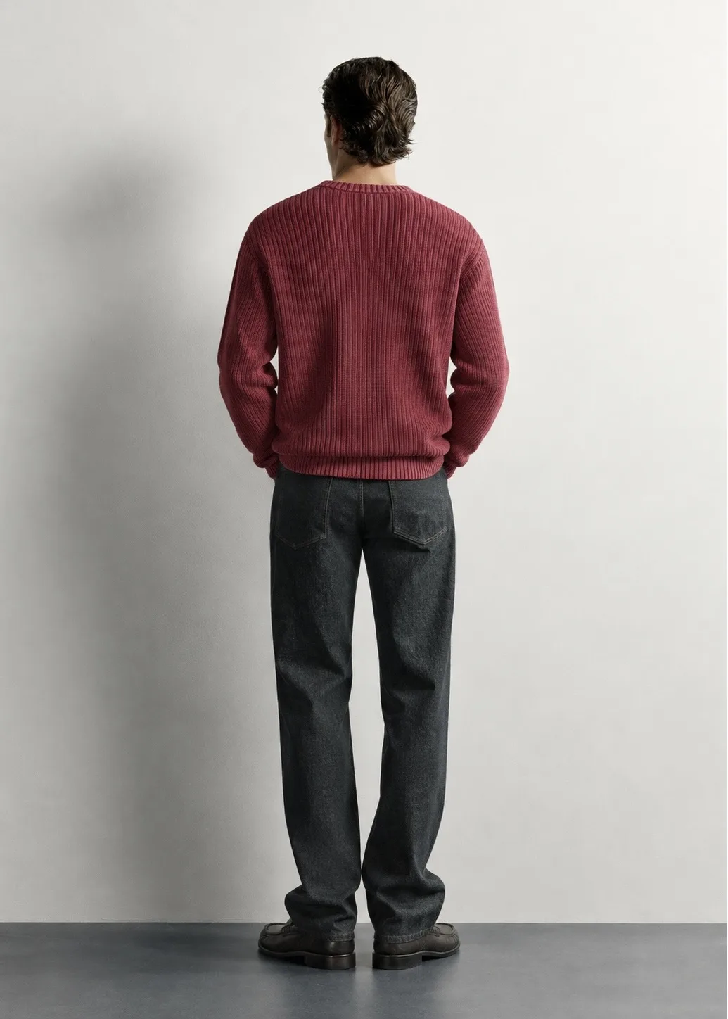 Ribbed Knit Crew Neck Sweater — worn, back