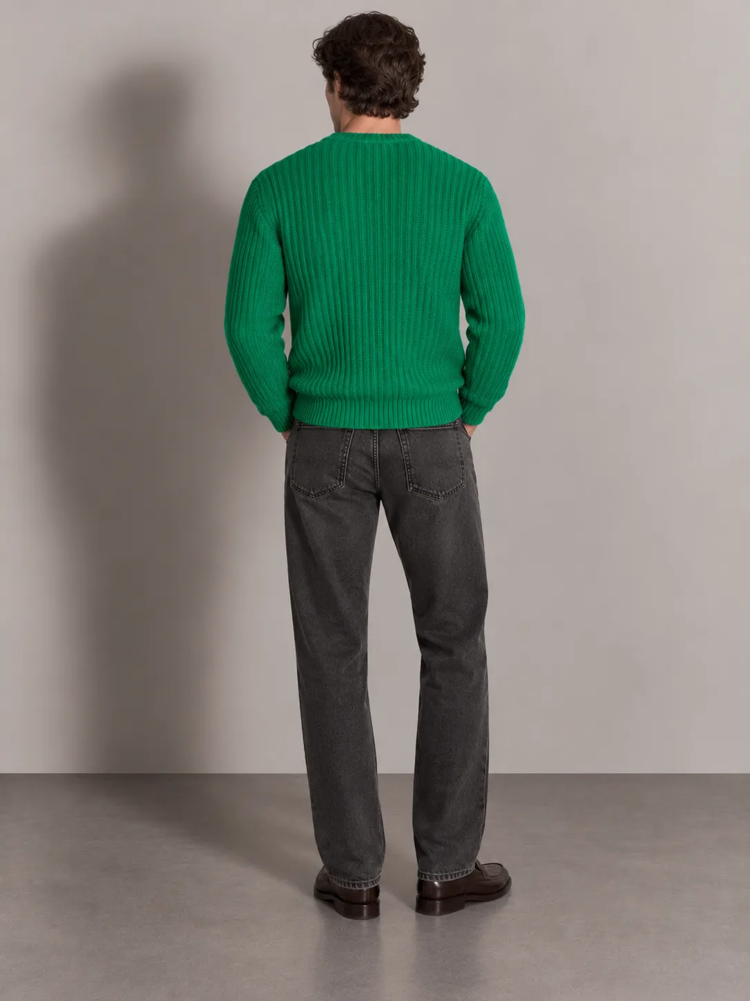 Wide-rib Knit Crew Neck Sweater — worn, back