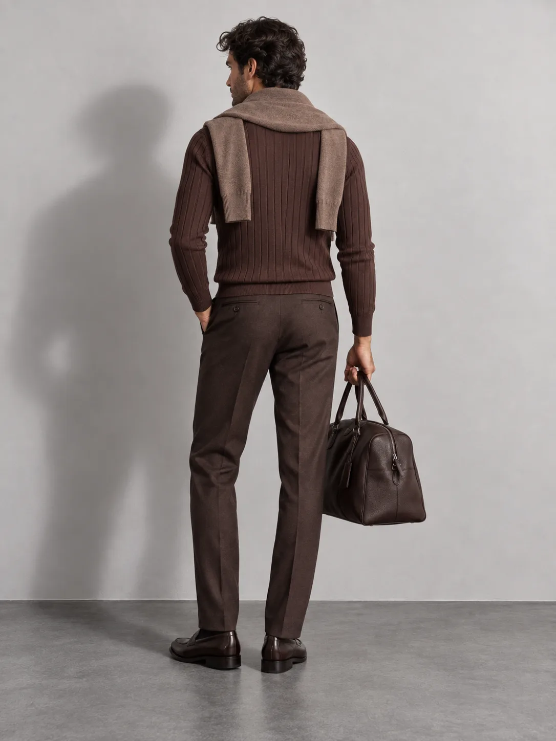 Ribbed Knit Crewneck Sweater — worn, back