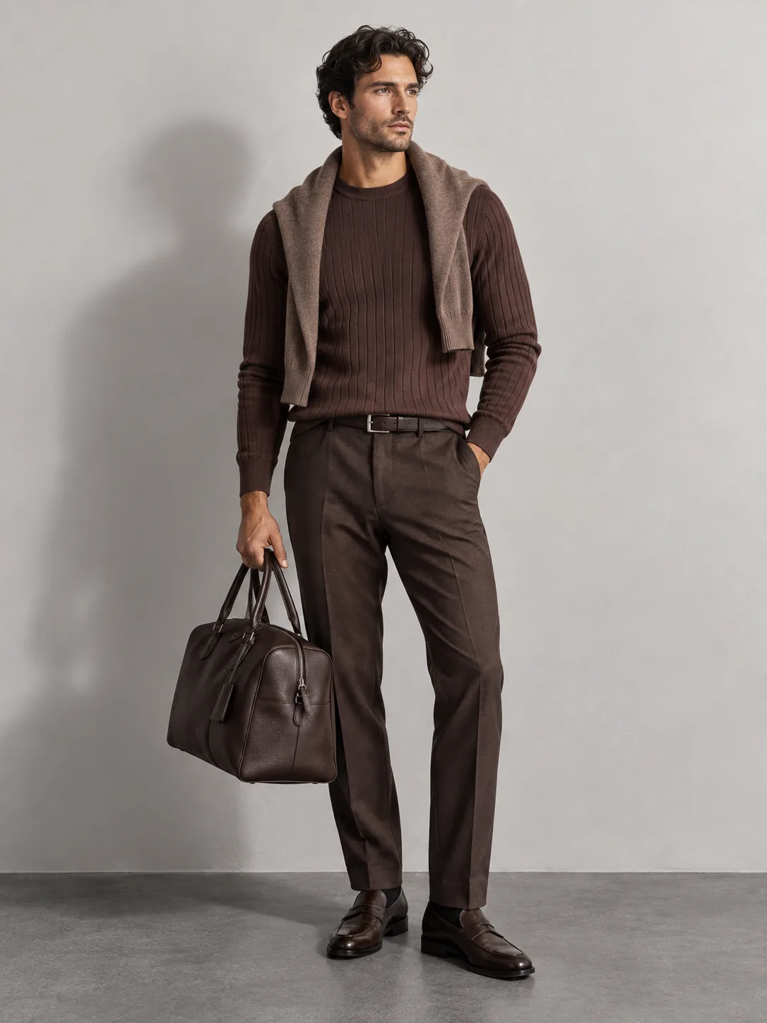 Ribbed Knit Crewneck Sweater — worn, front