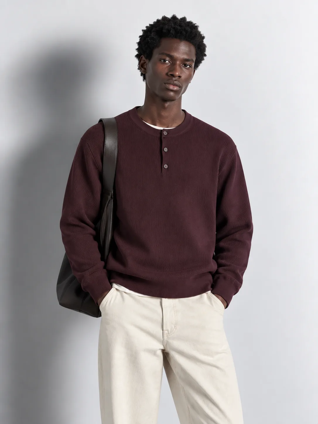 Ribbed Knit Henley Sweater — front view