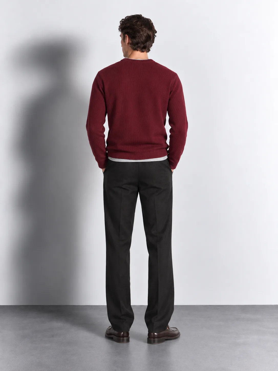 Ribbed Long Sleeve Crewneck — worn, back