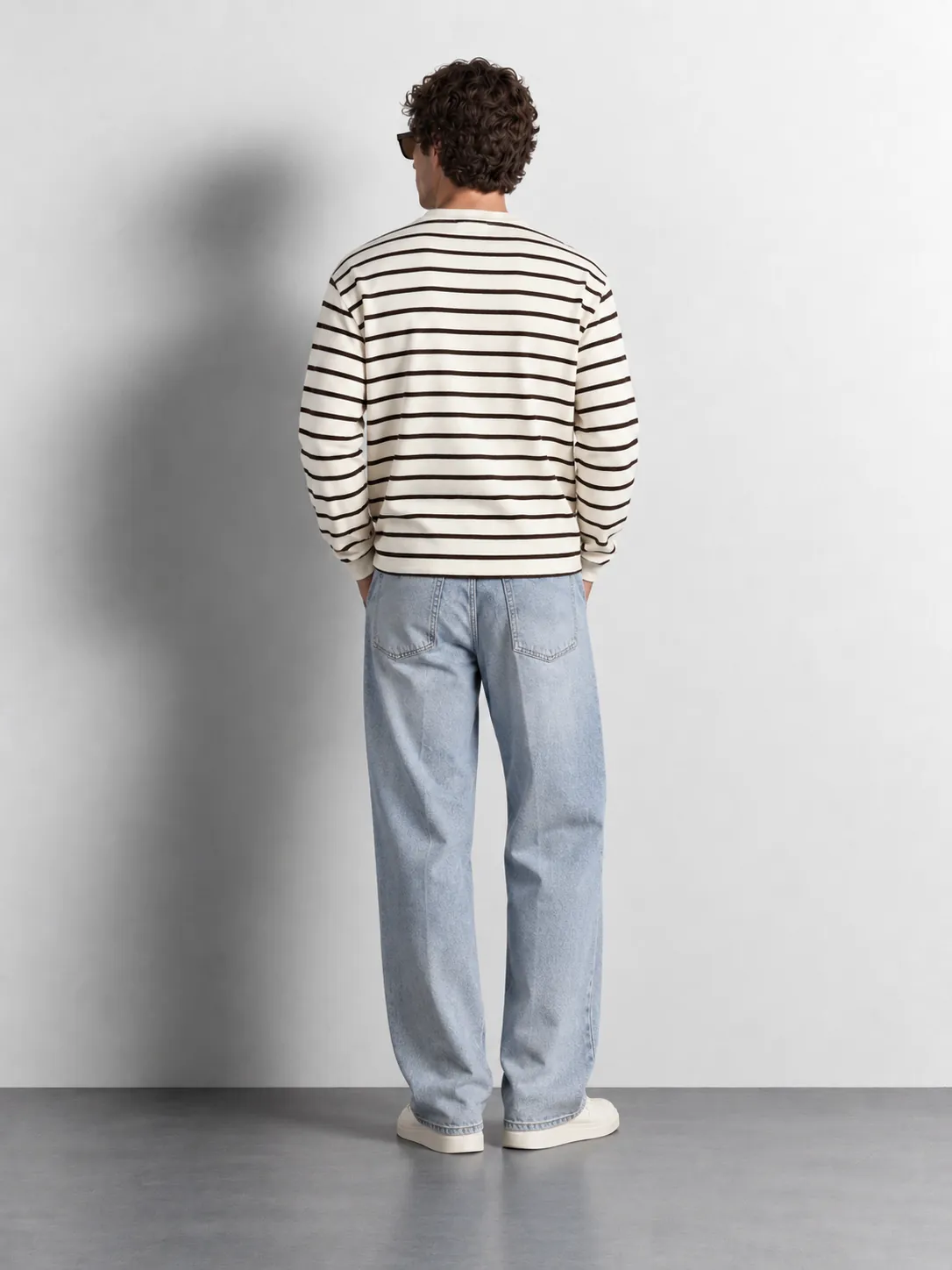 Striped Crewneck Knit Sweater — worn, back