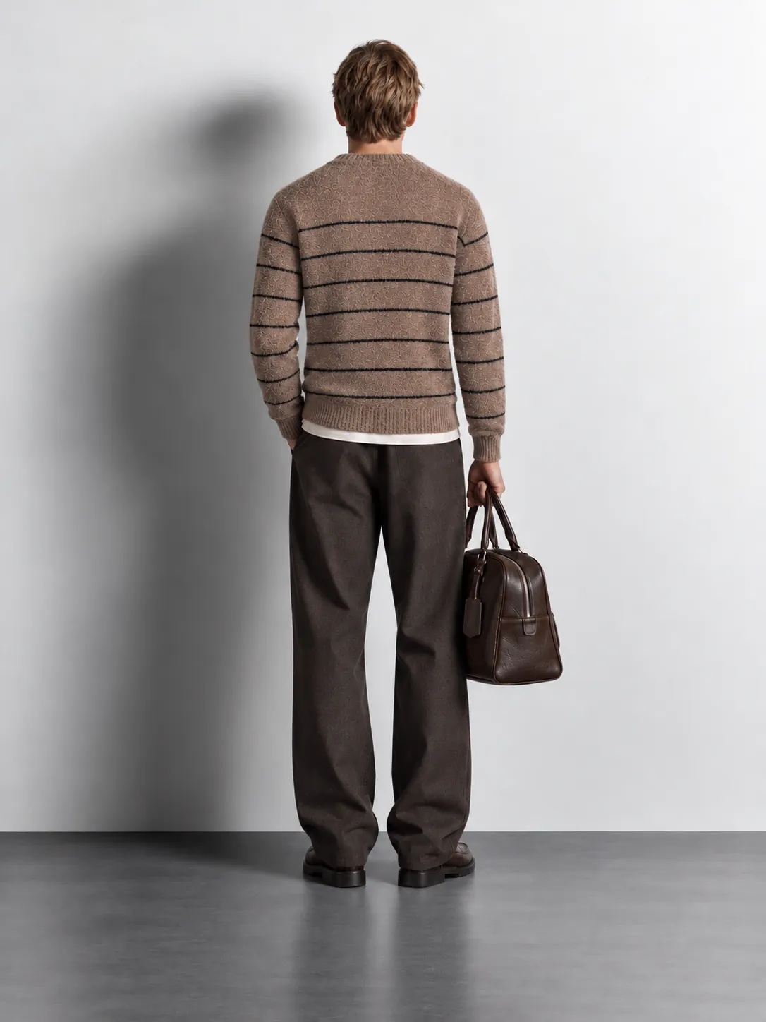 Striped Fuzzy Knit Sweater — worn, back