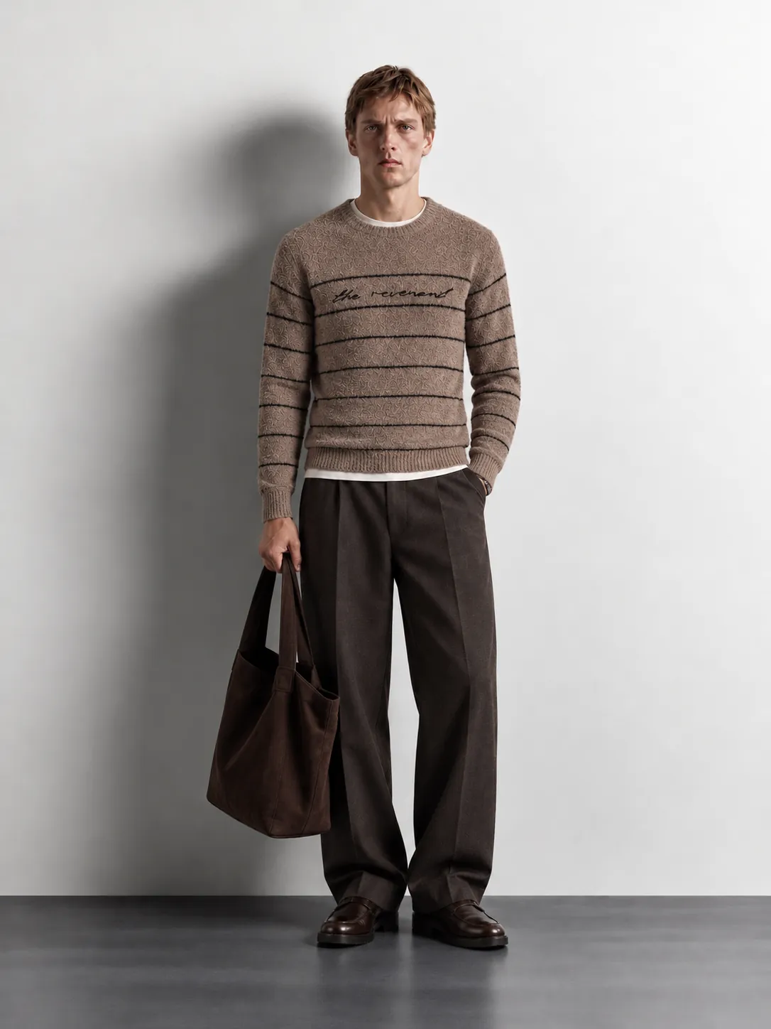 Striped Fuzzy Knit Sweater — worn, front